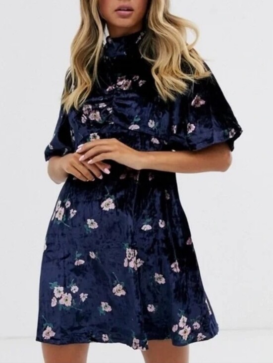 Free People Dresses & Skirts - Free People Navy Floral Velvet Dress